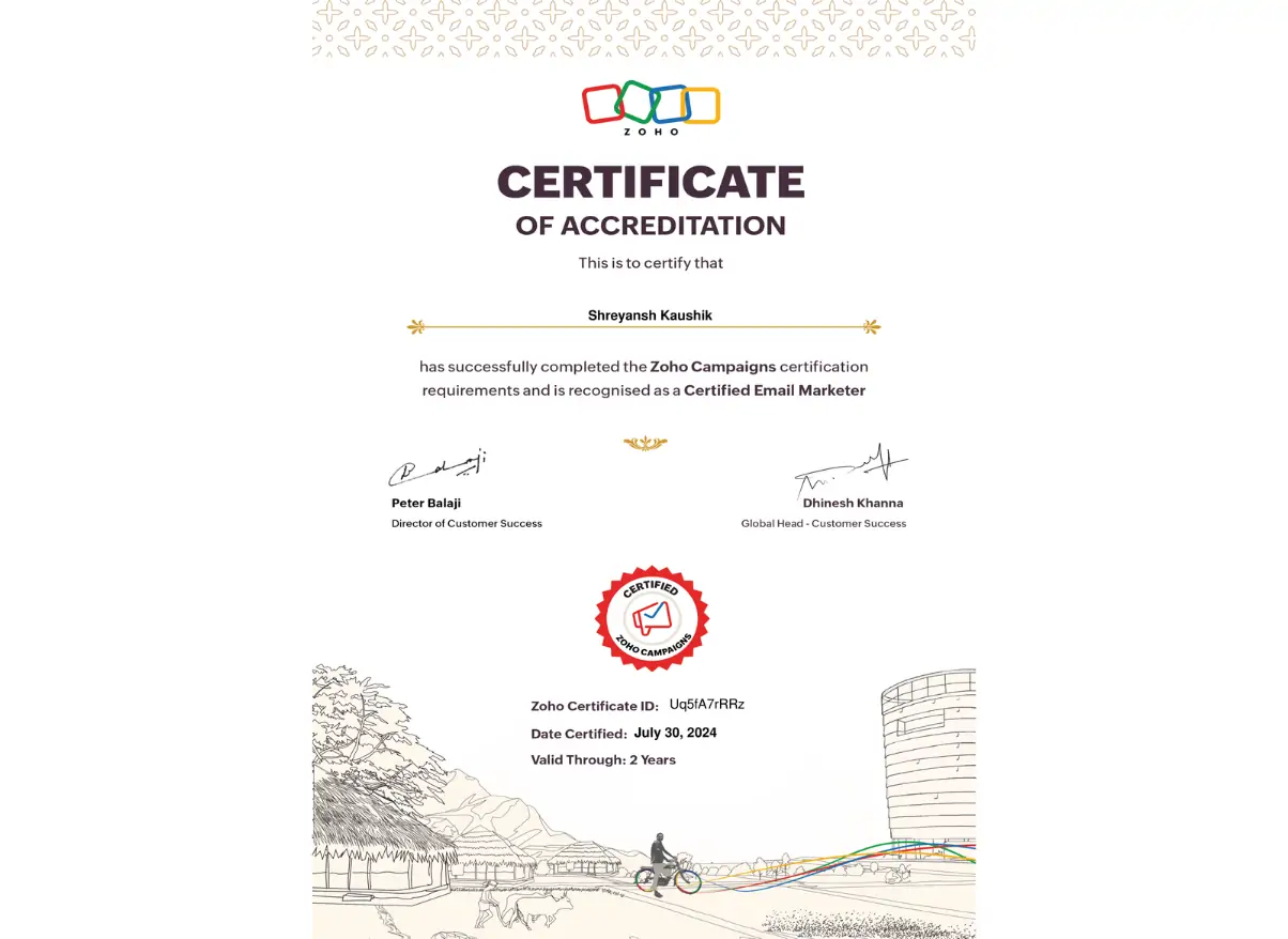 zoho certificate of accreditation